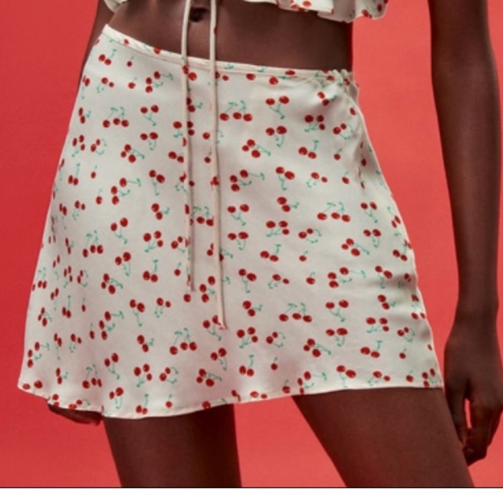 Zara Cream Skirt with Red Cherry Print